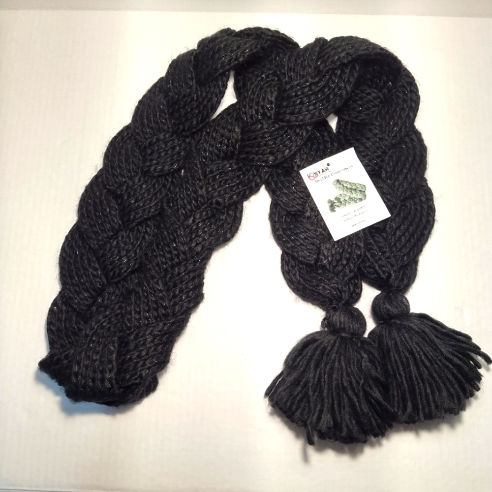 NWT World Star Enterprises INC Black Braided Scarf